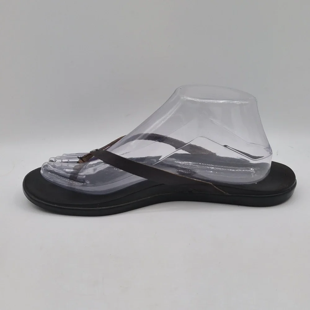 OluKai Sandals Womens Size 10 Brown Leather Thong Flip Flops Black‎ Sole Comfort